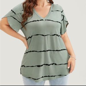 Striped Contrast Dolman Sleeve Asymmetrical Hem Blouse